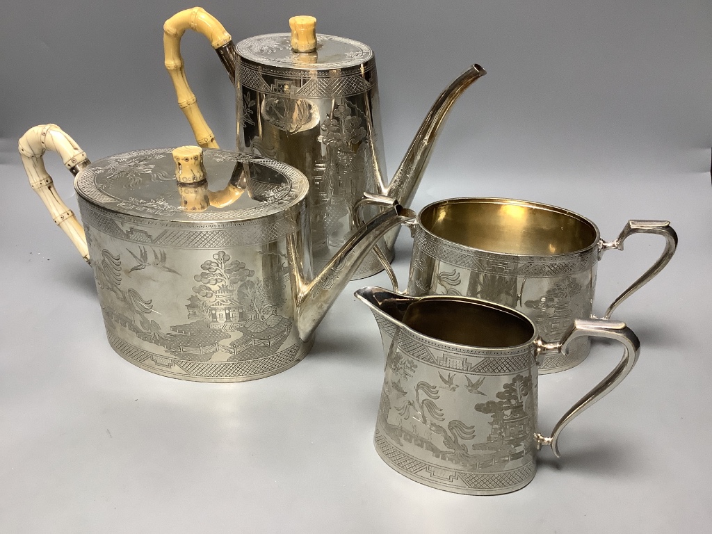 A Mappin & Webb Co. four-piece silver-plated tea and coffee service in the Aesthetic manner